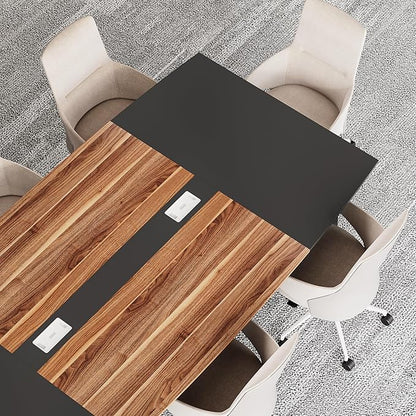 LITTLE TREE 8FT Conference Room Table, 94.48L x 47.21W x 29.52H Boat Shaped Meeting Table, Dark Walnut