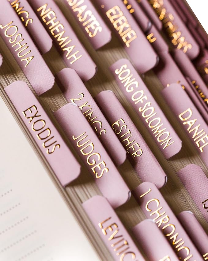 Bible Tabs for Women Study Bible, Gold Embossed Matte Catholic Bible Tabs Pink, Bible Book Index Tab Bible Book Tabs w/Old & New Testament Pink Bible Tabs Perfect Laminated Bible Study Supplies Peony