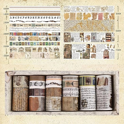 18 Rolls Vintage Washi Tape Pack Retro Arts Adhesive Tapes Wide Monologue Decorative Masking Tape Sets for Craft, Kids, Scrapbook, DIY, Gift Wrapping (Past Events)