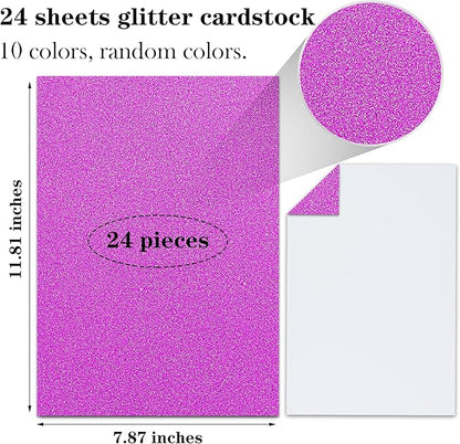 24 Sheets Colored Glitter Cardstock Paper, A4 Premium Sparkly Paper for Scrapbook, DIY Projects, Party Decoration, Gift Box Wrapping 250GSM/92lb