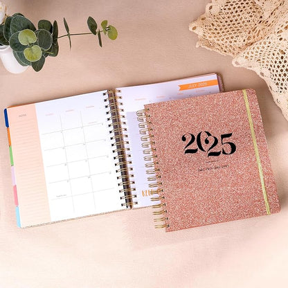2025 Hardcover Planner Weekly and Monthly, Dec 2024–Dec 2025, Large Spiral Bound Planners 2025 for Women Gifts, 8.3" x 9.3",13 Month Calendar with 13 Tabs, 3 Sticker Sheets, Pink