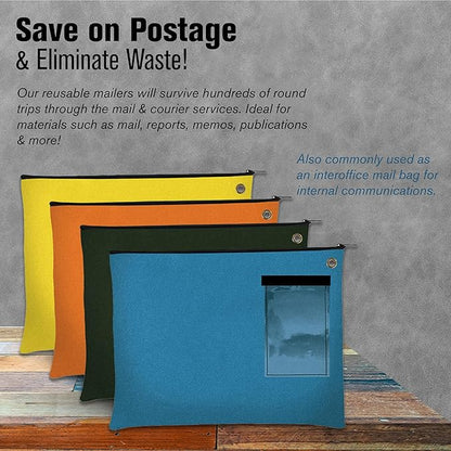 BankSupplies Canvas Interoffice Mailer, 14 oz. - 14W x 11H - Orange - Transit Bag - Large Zipper Bag with Grommet - Use with Padlock or Zip Tie for Security - Interoffice Mail Bag
