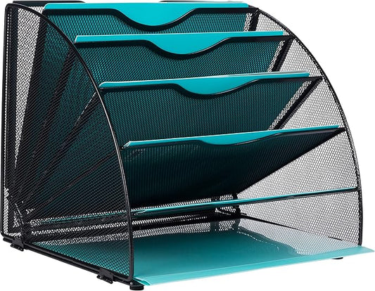 Dasher Products Fan Shaped Office Desk Organizers, 6 Compartments for Storage and Filing of Paper, Bills, Letters, Folders, Binders, Office Supplies. Multi-Functional Desk Organizers and Accessories