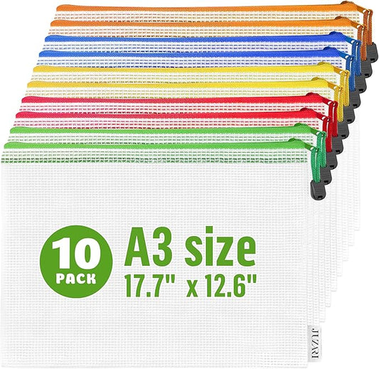 10 Pack Mesh Zipper Pouch Bags A3-12.6x17.7 in Plastic Zipper Pouches for Organizing - Game Storage Bags - Puzzle Organizer Bags - Large Zipper Pouch Bag - Mesh Pouch with Zipper - Puzzle Bags