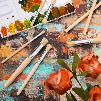 Wooden Stencil Brushes Natural Stencil Bristle pens Dome Art Painting pens Wood Template Brush for Acrylic Oil Watercolor Art Painting DIY Crafts Card Making Supplies, 3 Sizes(12 Pieces)