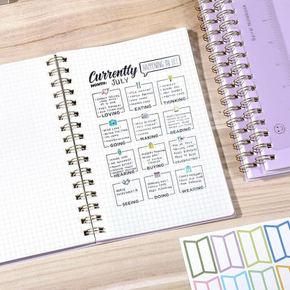 Yoment Graph Paper Spiral Notebook A5 Graphing Notebook 160 Pages Graph Paper Notebook Spiral Bound Waterproof Plastic Hardcover Spiral Journal 5x7 Grid Notebooks for Note Taking,Purple