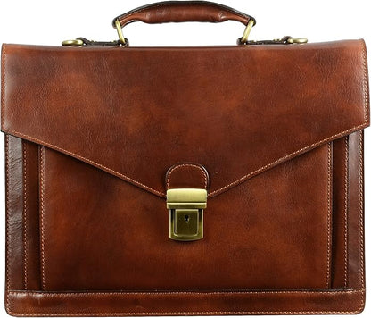 Time Resistance Leather Briefcase for Men - Business Laptop Bag - Italian Handmade Leather Bag - Attache - Gift Box Included