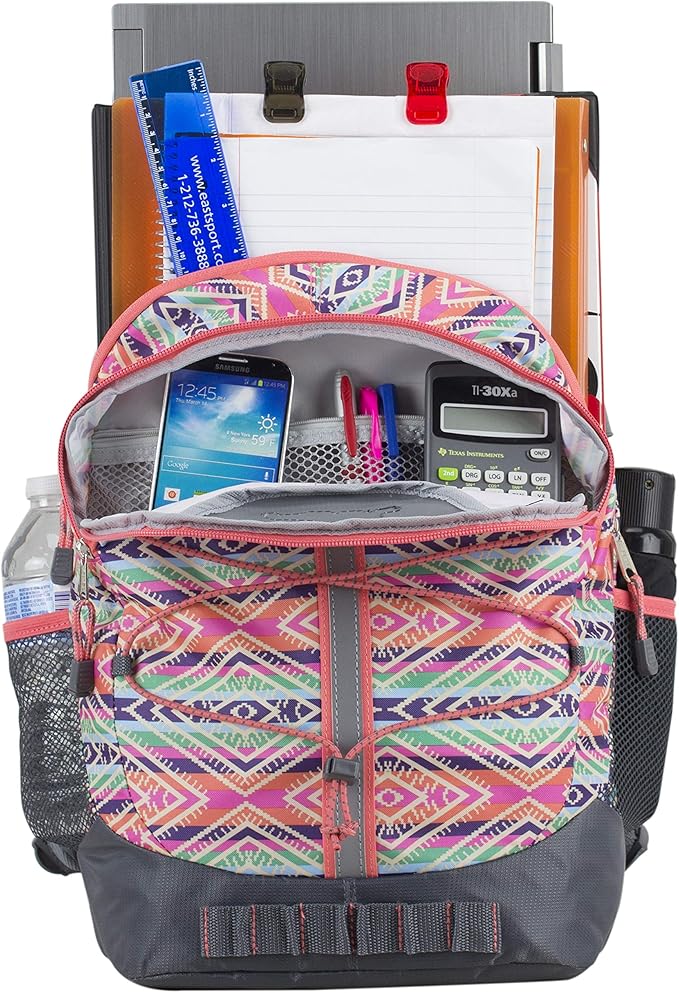 FUEL Hiking Backpack for Women Men Terra Sport, Travel, College, Gym, Work with Laptop Sleeve, Bungee, 18 Inches, Sweet Orange Aztec