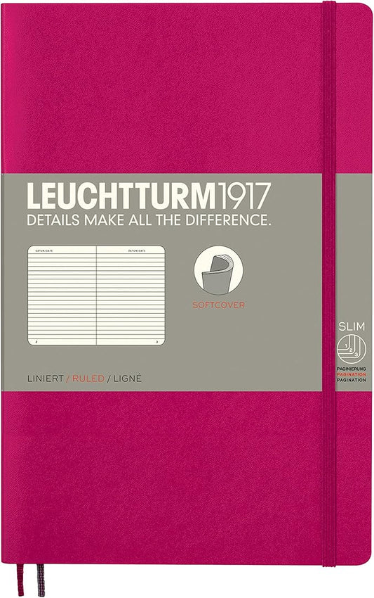 LEUCHTTURM1917 - Notebook Softcover Paperback B6+ - 123 Numbered Pages for Writing and Journaling (Ruled, Berry)