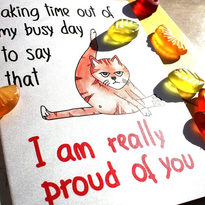 I Am Really Proud of You Card with Cat, Funny Handmade Congratulations, Sobriety Anniversary, New Job, Promotion, Retirement, Graduation for Coworker, Colleague, Boss, Friend, Son, Daughter