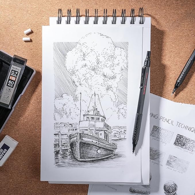 Nicpro 22PCS Art Mechanical Pencil Set, Black Artist Metal Drafting Pencil 0.5 & 0.7 & 0.9 mm & 2PCS 2mm Graphite Lead Holder(4B 2B HB 2H) for Drawing Writing Sketching With Lead Refills Erasers Case