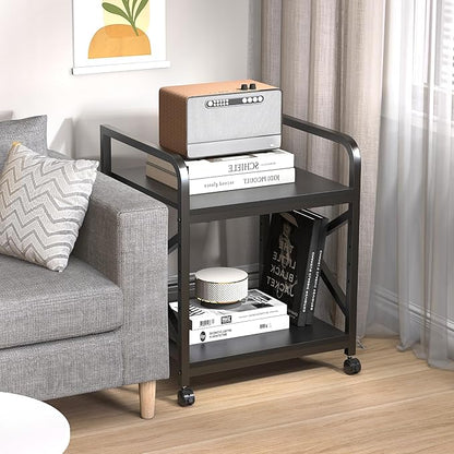 Ollieroo 2 Tier Printer Stand with Storage Shelf, Printer Table with Height Adjustable Top Shelf, Under Desk Storage Printer Cart for Paper Shredder Scanner, 3D Printer Stand for Home Office(Black)