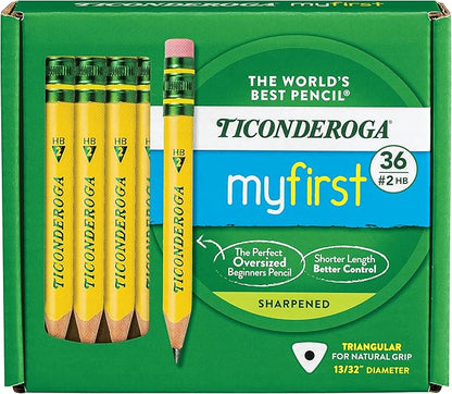 Ticonderoga My First Short Triangular Wood-Cased Pencils, #2 HB Soft, Yellow, 36 Count