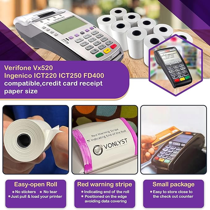 Thermal Paper Roll 2 1/4 x 55 for Verifone Vx520 Ingenico ICT220 ICT250 FD400 (40 rolls)