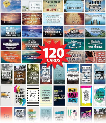 Better Office Products Motivation Inspiration Affirmation Cards, 120 Pack, 2 Each of 60 Unique Assorted Designs, Encouragement Card Deck, 2" x 3.5" (Business Card Size)