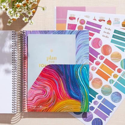 Erin Condren 12-Month Spiral Life Planner (Jan 2025 - Dec 2025) | 7x9 Weekly Planner with Monthly Calendars | Wildflowers Covers, Evolve Interior, Vertical Layout, Platinum Coil