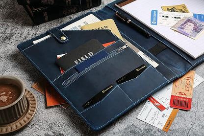 Personalized Leather Portfolio for Men, Engraved Leather Clipboard Portfolio Binder, Custom Leather Resume Padfolio for Women, Christmas Gift for His/Her (Notepad, Blue-Custom)