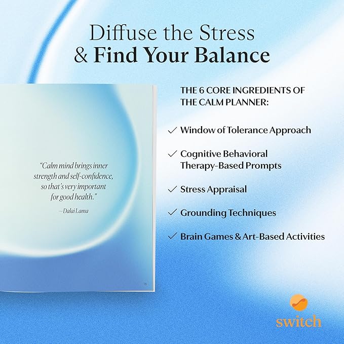 Switch Research Calm Planners Bundle - Psychologist-Developed Undated Goals Planner - 3 Self Care Planners to Banish Stress & Find Your Calm - Daily Planner With Prompts & Proven Techniques for