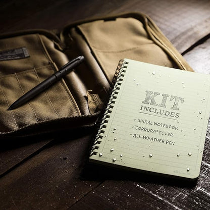 Rite in the Rain Weatherproof Side Spiral Kit: Tan CORDURA® Fabric Cover, 4.625" x 7" Green Notebook, and Weatherproof Pen (No. 973-KIT)