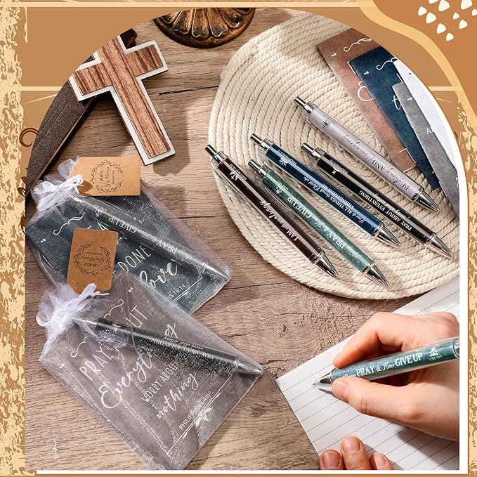 200 Pcs Bible Verse Sets Church Christian Gift Include 50 Scripture Notebooks 50 Bible Bamboo Pens 50 Thanks Tags 50 Organza Bags for Women Man Christian Party Gifts(Fresh Color,Classic)