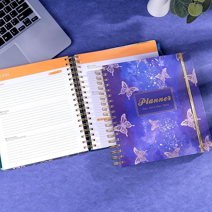 2025 Hardcover Planner Weekly and Monthly, Dec 2024–Dec 2025, Large Spiral Bound Planners 2025 for Women Gifts, 8.3" x 9.3",13 Month Calendar with 13 Tabs, 3 Sticker Sheets, Purple