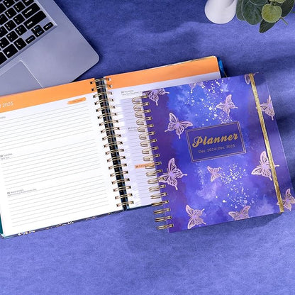 2025 Hardcover Planner Weekly and Monthly, Dec 2024–Dec 2025, Large Spiral Bound Planners 2025 for Women Gifts, 8.3" x 9.3",13 Month Calendar with 13 Tabs, 3 Sticker Sheets, Purple
