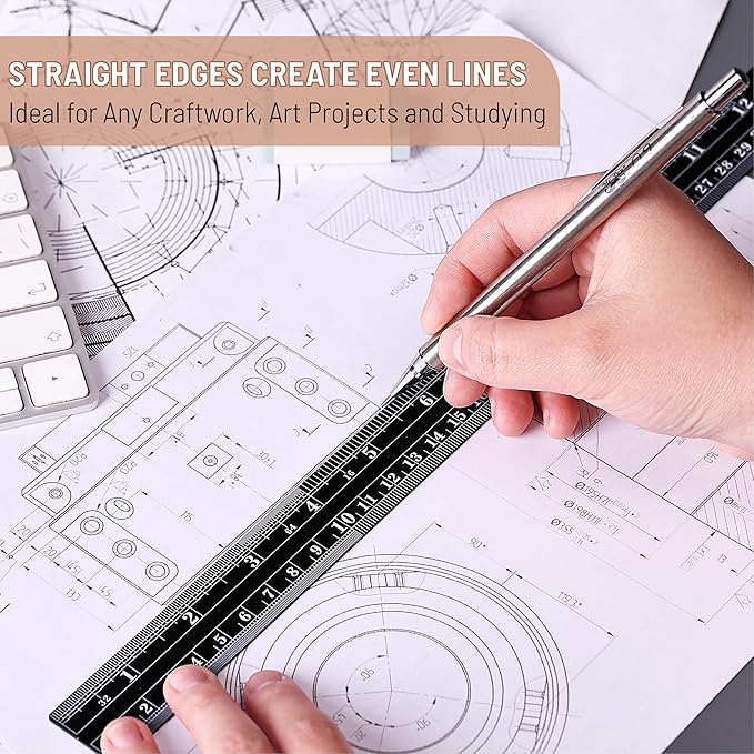 Mr. Pen- Steel Rulers, 2 Pcs, 6" and 12", Black, 6 Inch Ruler Metal Rulers, Small Metal Ruler 6 Inch Metal Ruler Thin Flat, Stainless Steel Ruler 12 Inch, Centimeter Ruler, Steel Ruler 12 Inch