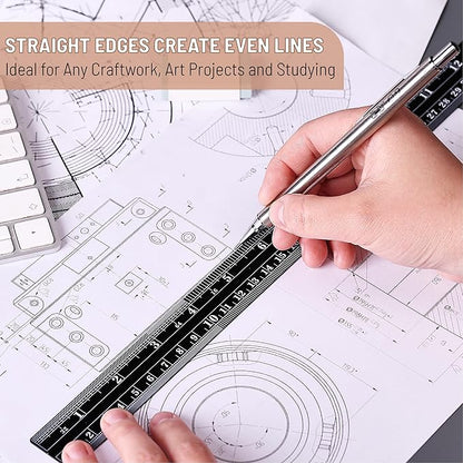 Mr. Pen- Steel Rulers, 2 Pcs, 6" and 12", Black, 6 Inch Ruler Metal Rulers, Small Metal Ruler 6 Inch Metal Ruler Thin Flat, Stainless Steel Ruler 12 Inch, Centimeter Ruler, Steel Ruler 12 Inch