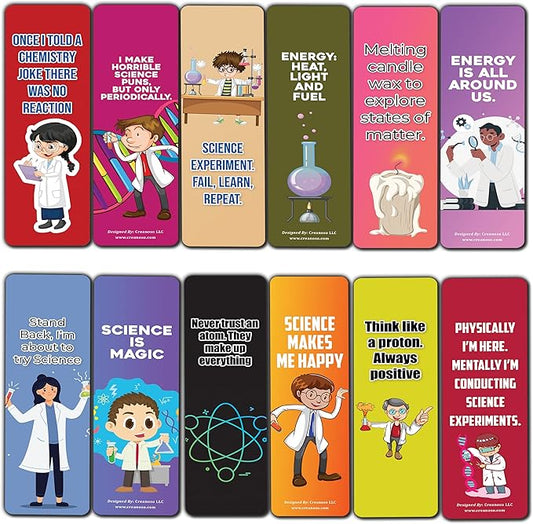 Creanoso Mad Scientist Bookmarks (2-Sets X 6 Cards) – Daily Inspirational Card Set – Interesting Book Page Clippers – Great Gifts for Adults and Professionals