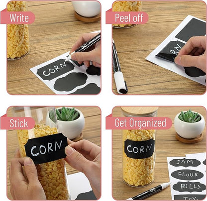 Mr. Pen- Chalkboard Labels, 100pc, Assorted Shapes, 1 White Chalk Marker and Small Towel, Labels, Label Stickers, Labels for Storage Bins, Sticker Labels, Bottle Labels, Food Labels, Jar Labels