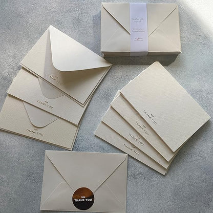 (36 Pack) RUN2PRINT Thank You Cards With Envelopes & Gift of 36 Foiled Stickers - Elegant Emboss Rose Gold Foil Pressed Blank Notes Wedding All Occasion Cards (Ivory)