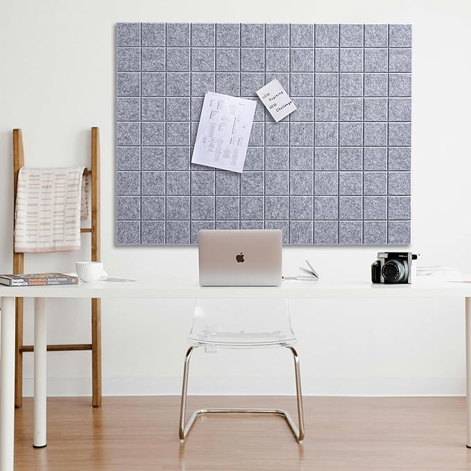 Large Cork Board for Wall 48" X 36", 12 Pack Felt Wall Tiles Bulletin Board Cork Boards for Walls, Felt Board Pin Board Tack Board Corkboard for Office (Light Grey)
