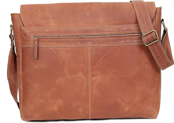 18 inch Vintage Leather Full Flap Messenger Handmade Bag Laptop Bag Satchel Bag Padded Messenger Bag Brown (messenger brown)