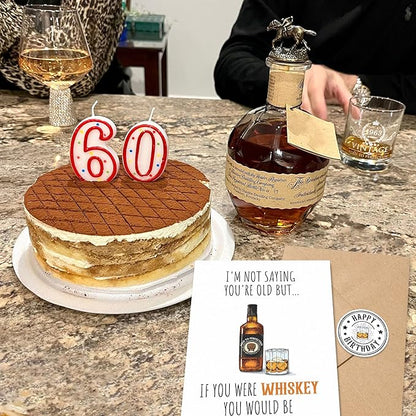 Funny Birthday Card for Men, Husband, Him, Boyfriend, Humorous Bday Gifts For 40th 50th 60th 70th 80th, Whiskey Greeting Birthday Card Premium Quality Cardstock, Kraft Envelope & Sticker