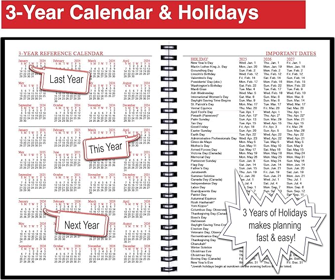 2025 Datebook & City Themed Planner – Resource Guide with Daily, Weekly & Monthly Views – 3-Year Reference Calendar - Multi-Purpose Travel Notebook Guide & Adventure Diary (Chicago '25)