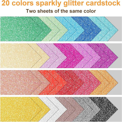 40 Sheets 20 Colors Glitter Cardstock, BetyBedy Cricut Paper Cardstock, No-Shed Sparkly Glitter, A5 Glitter Paper for Arts and Crafts - Card Making, Scrapbooking, DIY Projects