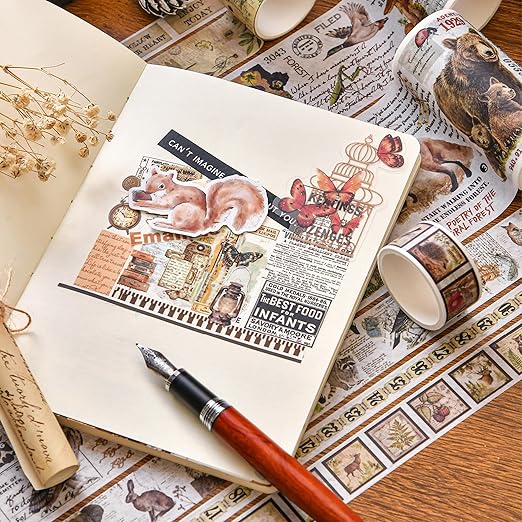 18 Rolls Vintage Washi Tape Pack Retro Arts Adhesive Tapes Wide Monologue Decorative Masking Tape Sets for Craft, Kids, Scrapbook, DIY, Gift Wrapping (Universe Milky Way)