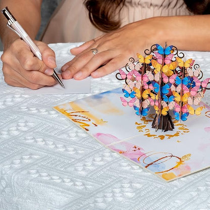 Paper Love Butterfly Tree 3D Pop Up Card, Gift for Birthday, Wedding, Anniversary, Mothers Day, Thank You, Get Well, All Occasion or Just Because - 5" x 7" Cover - Includes Envelope and Note Tag