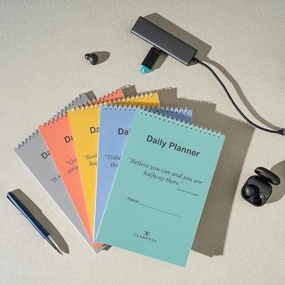 Daily Planner Notebook, To Do List Notepad, Spiral Notebook, Undated-52 Sheets-6.5" x 9.8" Checklist, Notebooks for Work, Personal Organizer Notepad, Daily Task Notebook (Yellow)