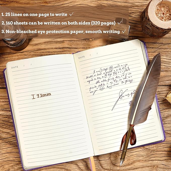 CAGIE 320 Pages Thick Hardcover Journaling Notebooks Vintage Leather Journal for Women Men A5 College Ruled Journals for Writing with Gift Box, 5.7 x 8.3 in, Purple