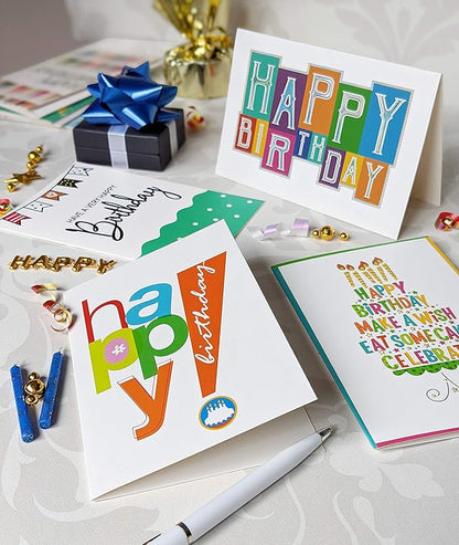 120 Happy Birthday Cards for Office, Business and Personal Use with Short Generic Message Inside, Assorted Greeting Notes Bulk with Envelopes and Stickers 4x6 Inch