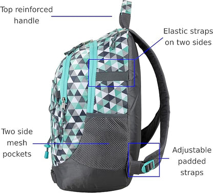 FUEL Hiking Backpack for Women Men Terra Sport, Travel, College, Gym, Work with Laptop Sleeve, Bungee, 18 Inches, Blue Diamond Crystal