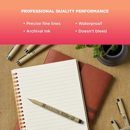 SAKURA Pigma Micron Fineliner Pens - Archival Black Ink Pens - Pens for Writing, Drawing, or Journaling - Assorted Point Sizes - 6 Pack