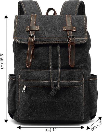 HuaChen Vintage Canvas Backpack, Mens Travel Rucksack for Laptop Hiking bag (M83_Black)