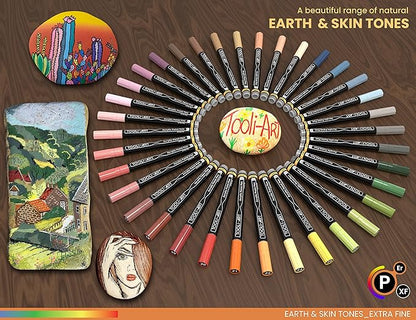 36 Acrylic Paint Pens Skin and Natural Earth Tone Marker Set For Rock Painting, Canvas, Mugs, Glass, Plastic, Wood, Metal, Fabric, Scrapbooking, Most Surfaces. Quick Drying Waterbased (EXTRA FINE)