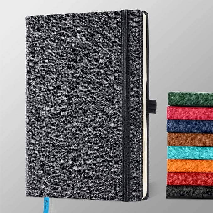 Weekly Monthly 2026 Planner (Jan.26-Dec.26),8.5"x6.5",12 Months Agenda Plan with Month Tabs & Pocket,Expenses/Note Pages, Appointment Book Calendar with Hardcover Vegan Leather Cover,Black