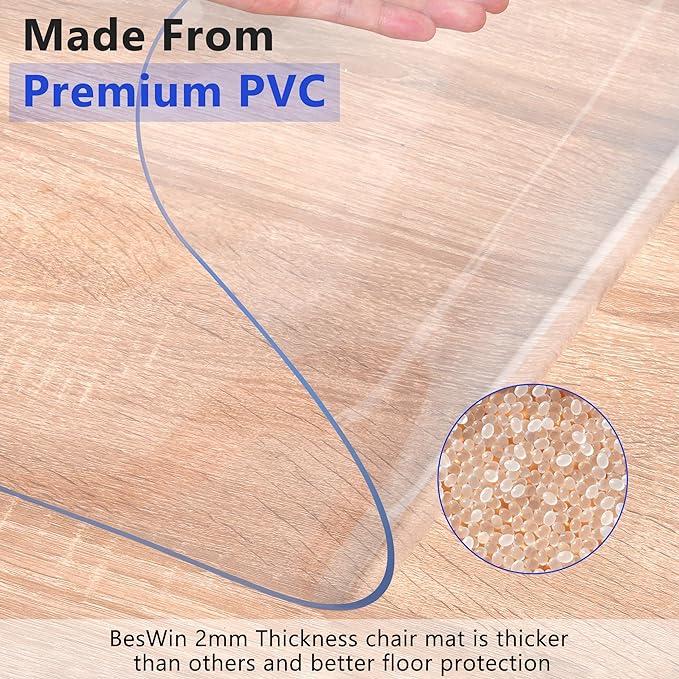 Office Chair Mat for Hardwood Floor, 36"×47" Fully Clear Desk Chair Mat for Rolling Chairs, 2mm Heavy Duty Floor Protector Mat for Home Office, Easy Glide, Flat Without Curling