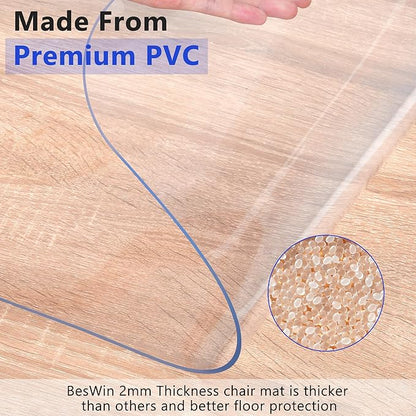 BesWin Large Office Chair Mat for Hardwood Floor, 63"×51" Fully Clear Desk Chair Mat for Rolling Chairs, Heavy Duty Floor Protector Mat for Home Office, Easy Glide, Flat Without Curling (Rectangle)