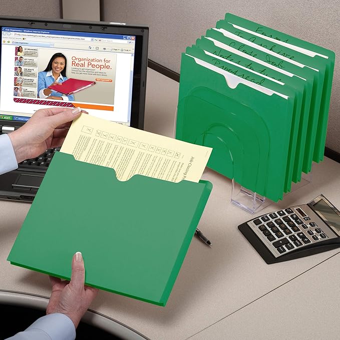 Smead File Jacket, Reinforced Straight-Cut Tab, 2" Expansion, Letter Size, Green, 50 per Box (75563)