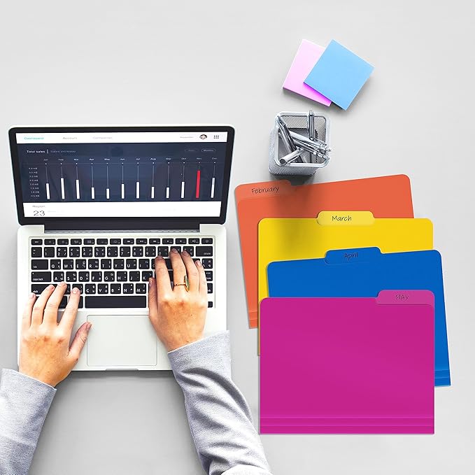 Better Office Products Heavyweight Poly File Folders, 1/3 Cut Tabs, 12 Pack, Assorted Colors, Letter Size, with Adhesive Labels,